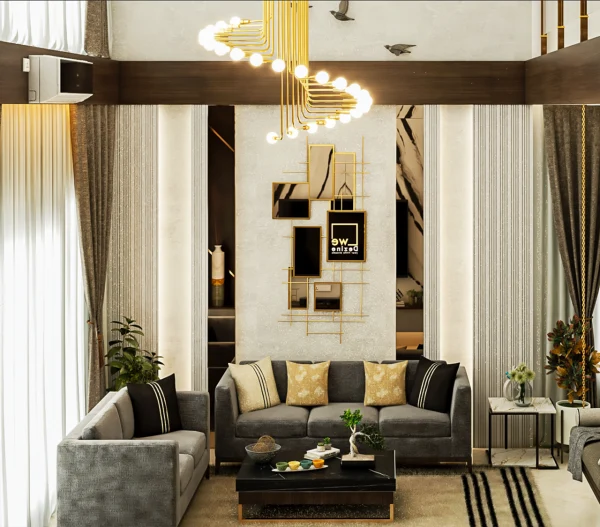 Modern living room with indoor plants styled by a home interior designer in Bangalore