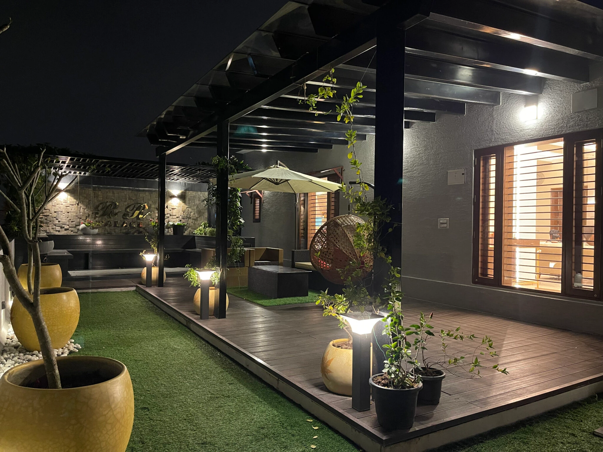 Modern living room with stylish interior lighting design