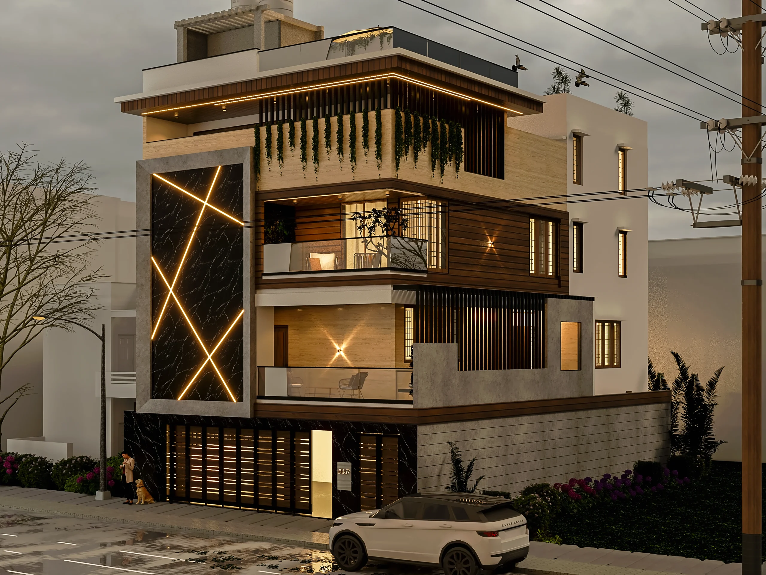 Modern luxury home exterior by expert home interior designers in Bangalore.
