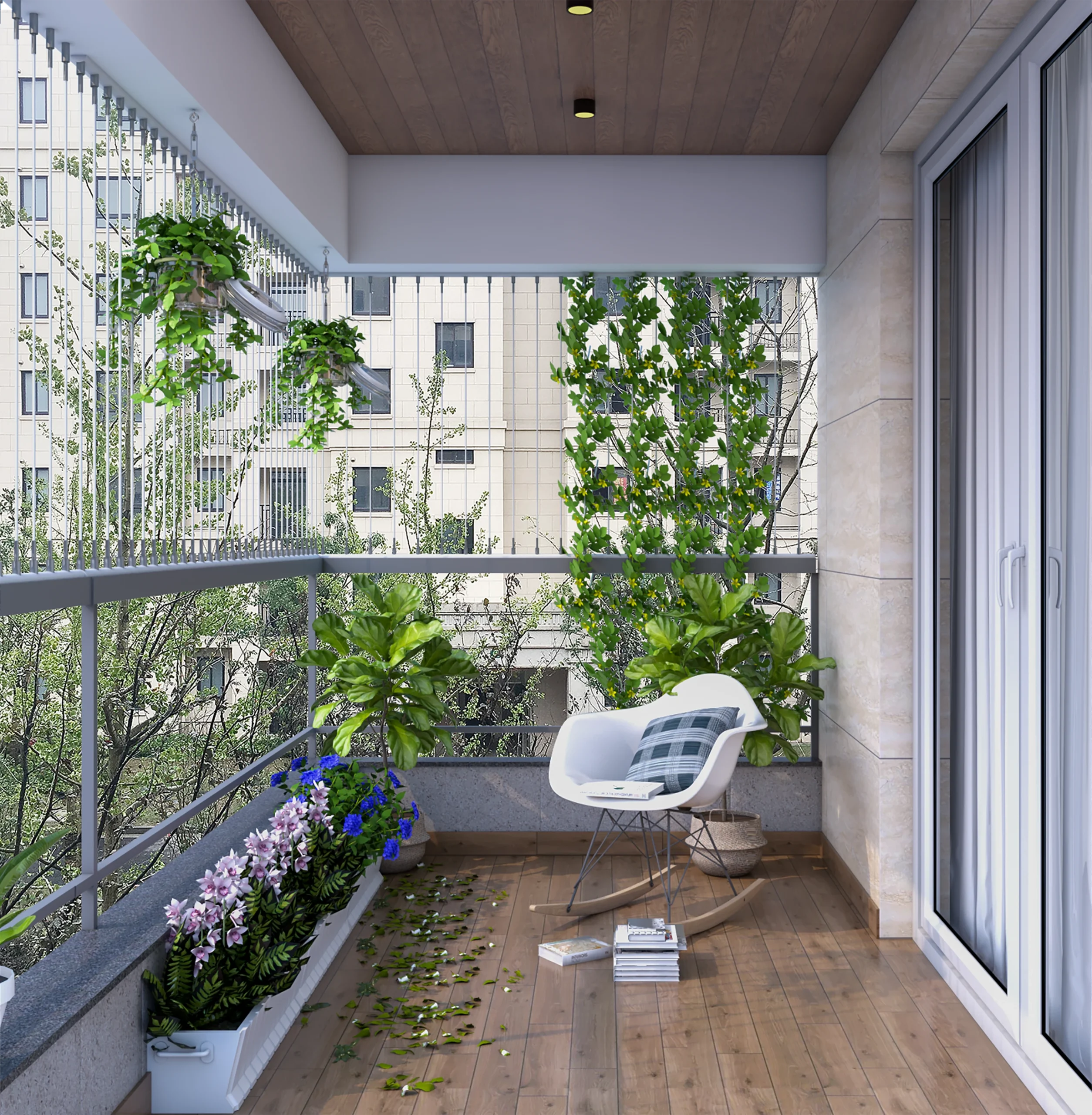 Relaxing balcony designed with modern Home Interior Design in Shivamoga