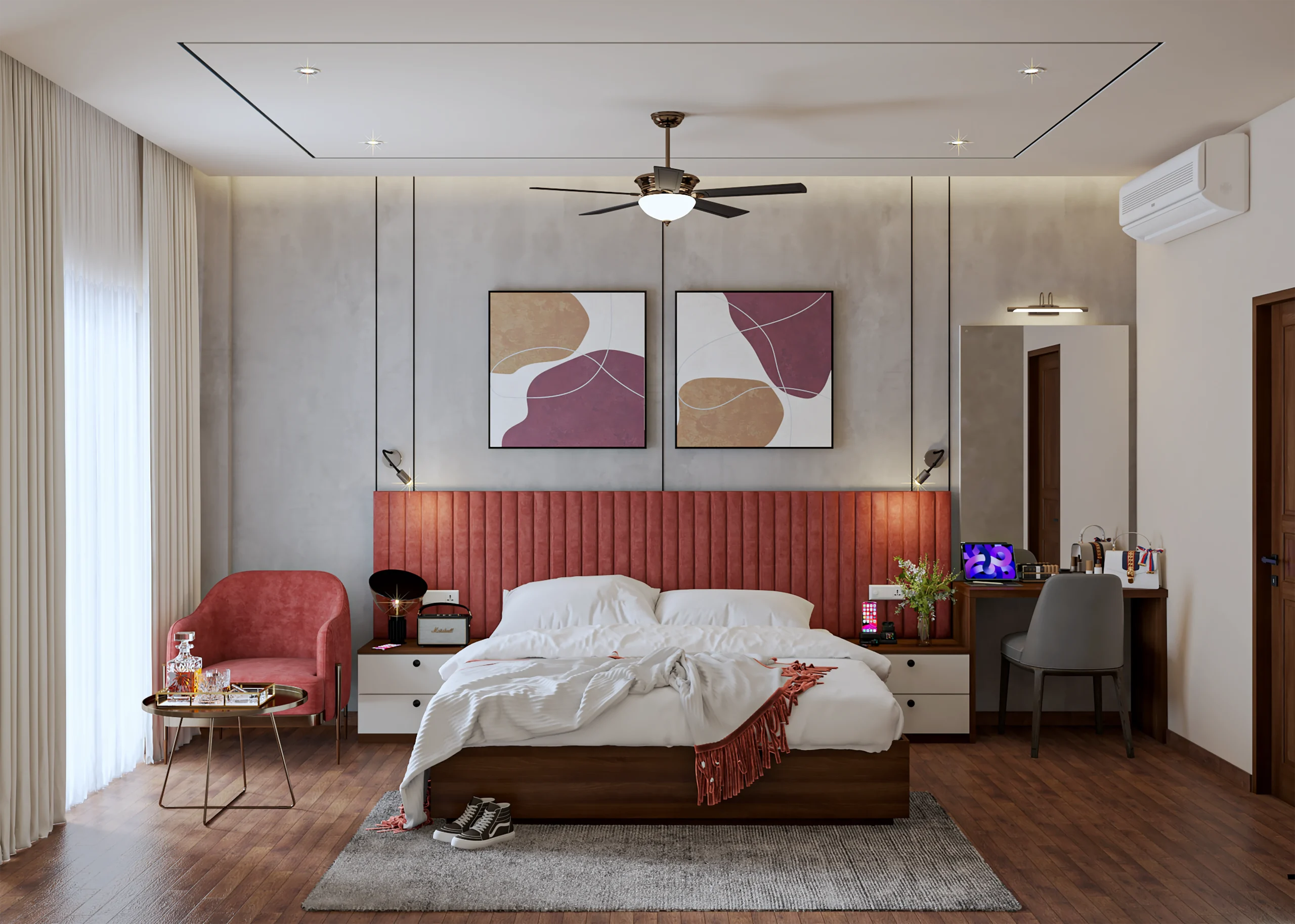 Apartment interior designers in Shivamogga selecting modern color palettes for stylish apartment interiors.