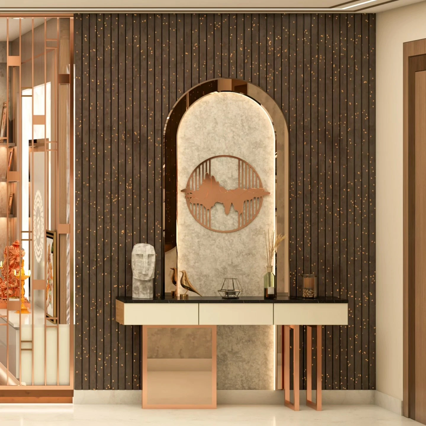 Luxury apartment interior design Shivamoga by WeDezine Studio.