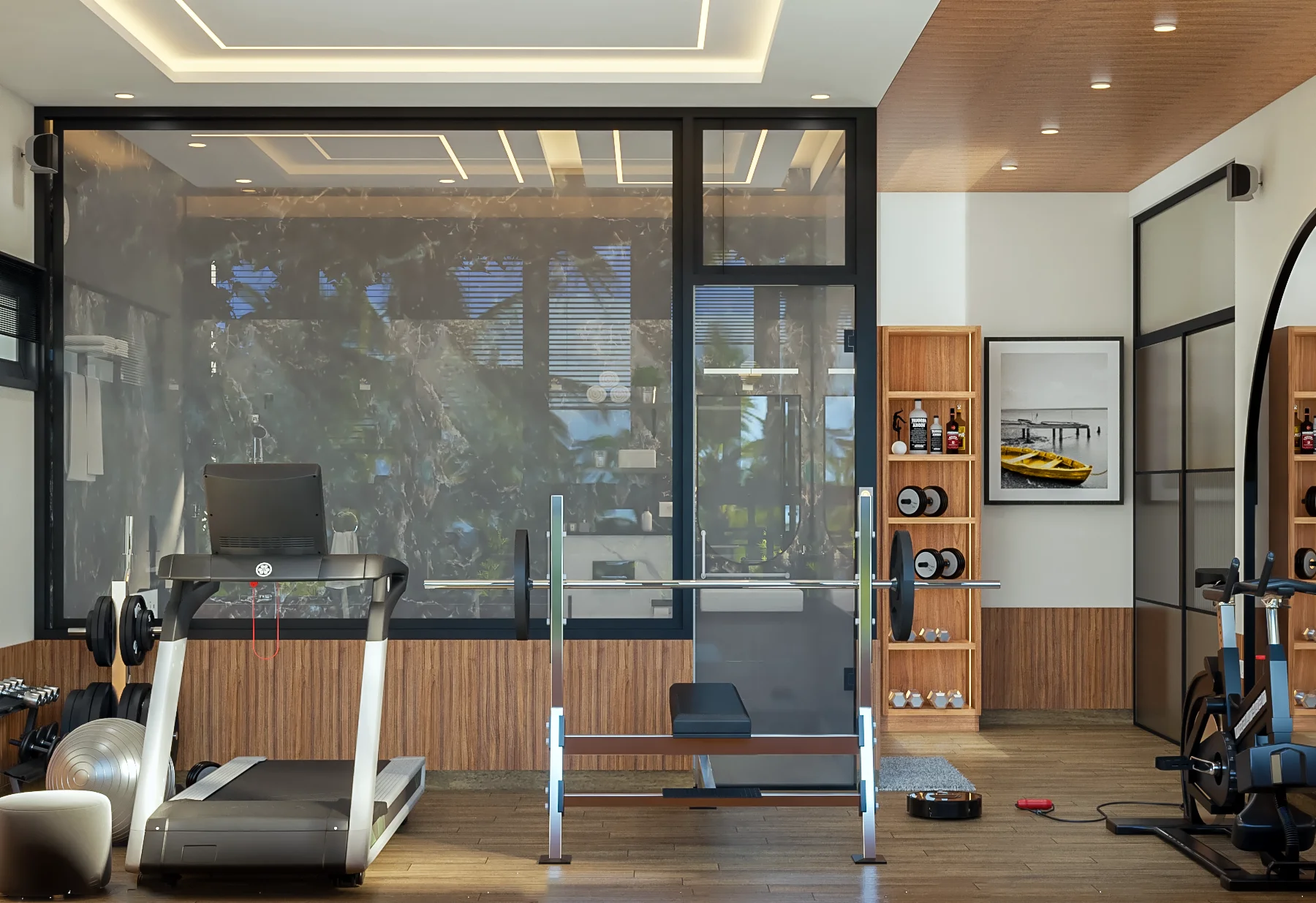 Modern luxury home gym designed by Best Home Interiors Shivamoga