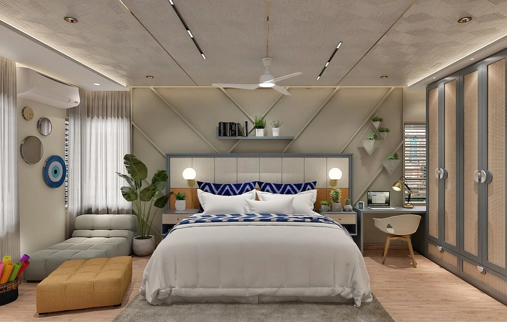 Modern bedroom interior by best interior design in Bangalore with neutral tones and elegant decor