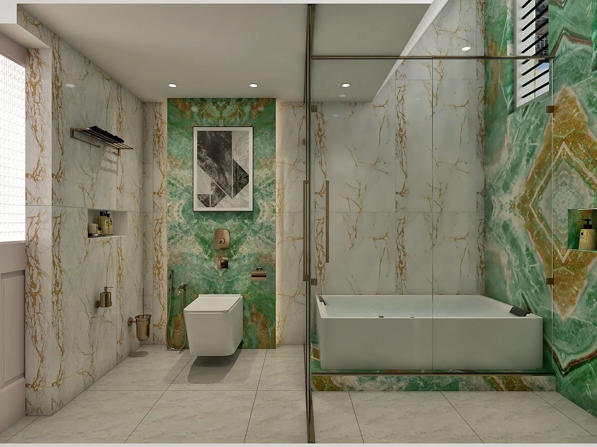 Modern living room with emerald accents – Best Home Interiors in Bangalore