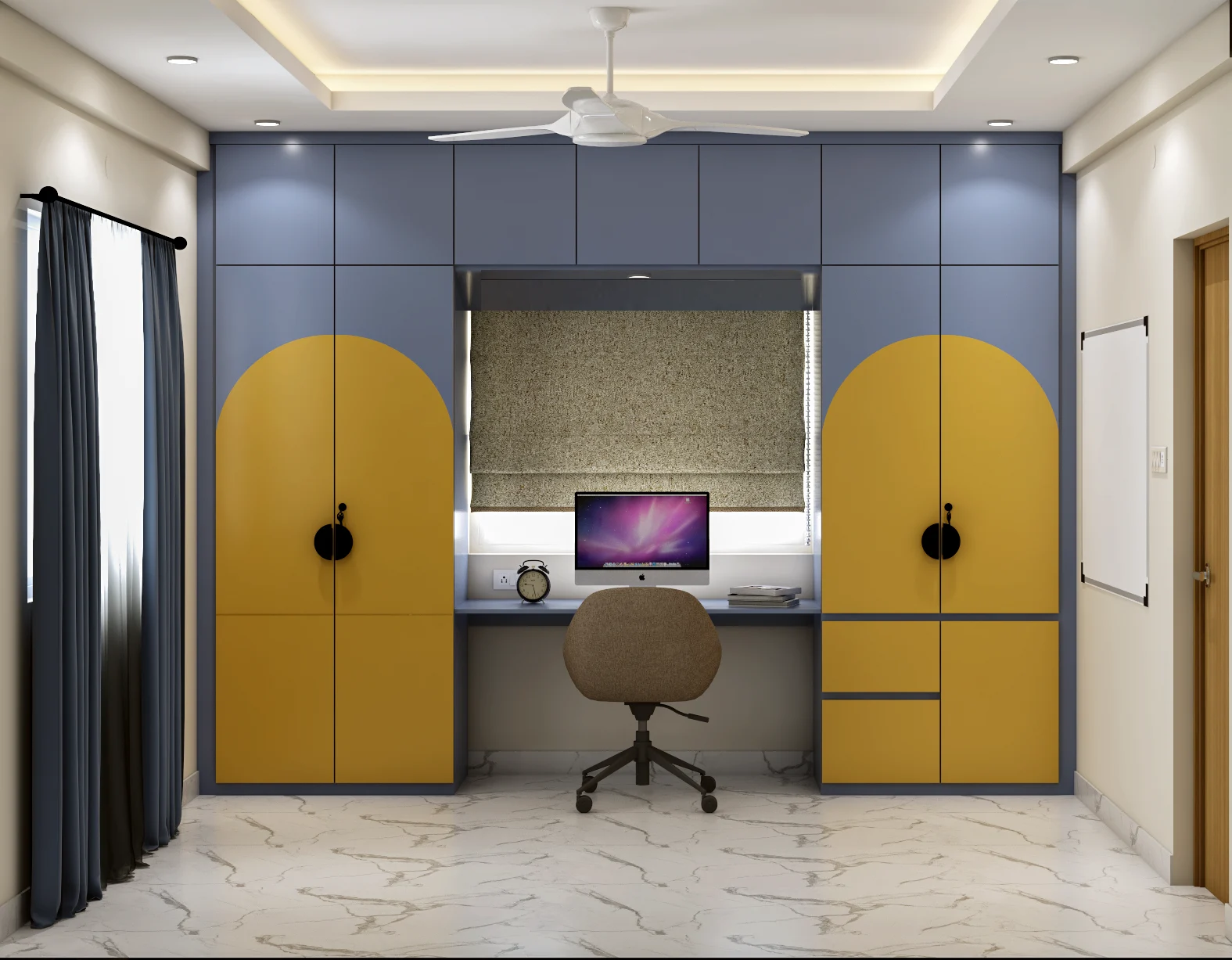 Modern study room designed by Apartment Interior Designers in Shivamogga