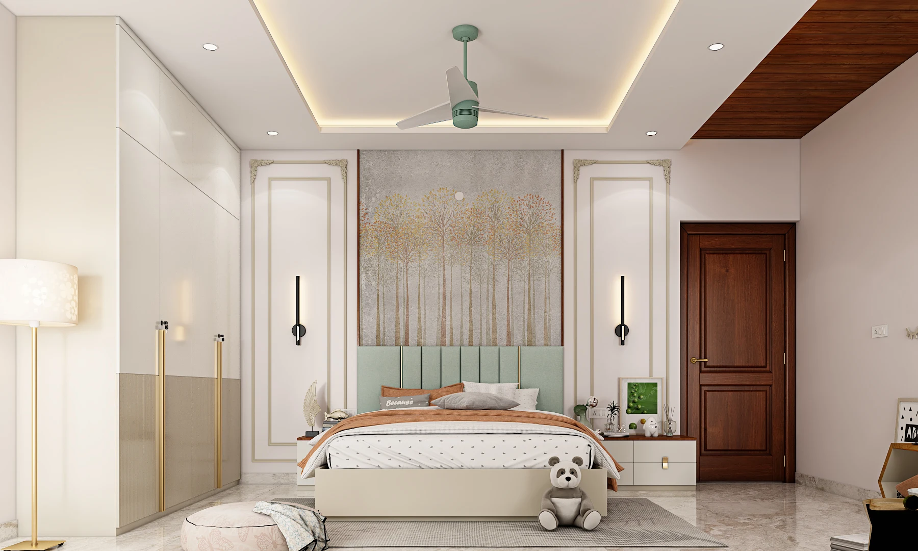 Modern luxury bedroom by Best Interior Designers in Chikamagaluru with custom wardrobe and elegant décor.