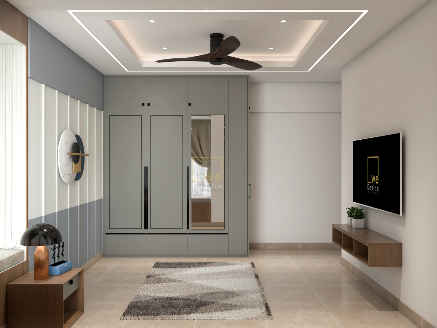 Custom wardrobes and modern lighting for stylish home design Shivamogga interiors
