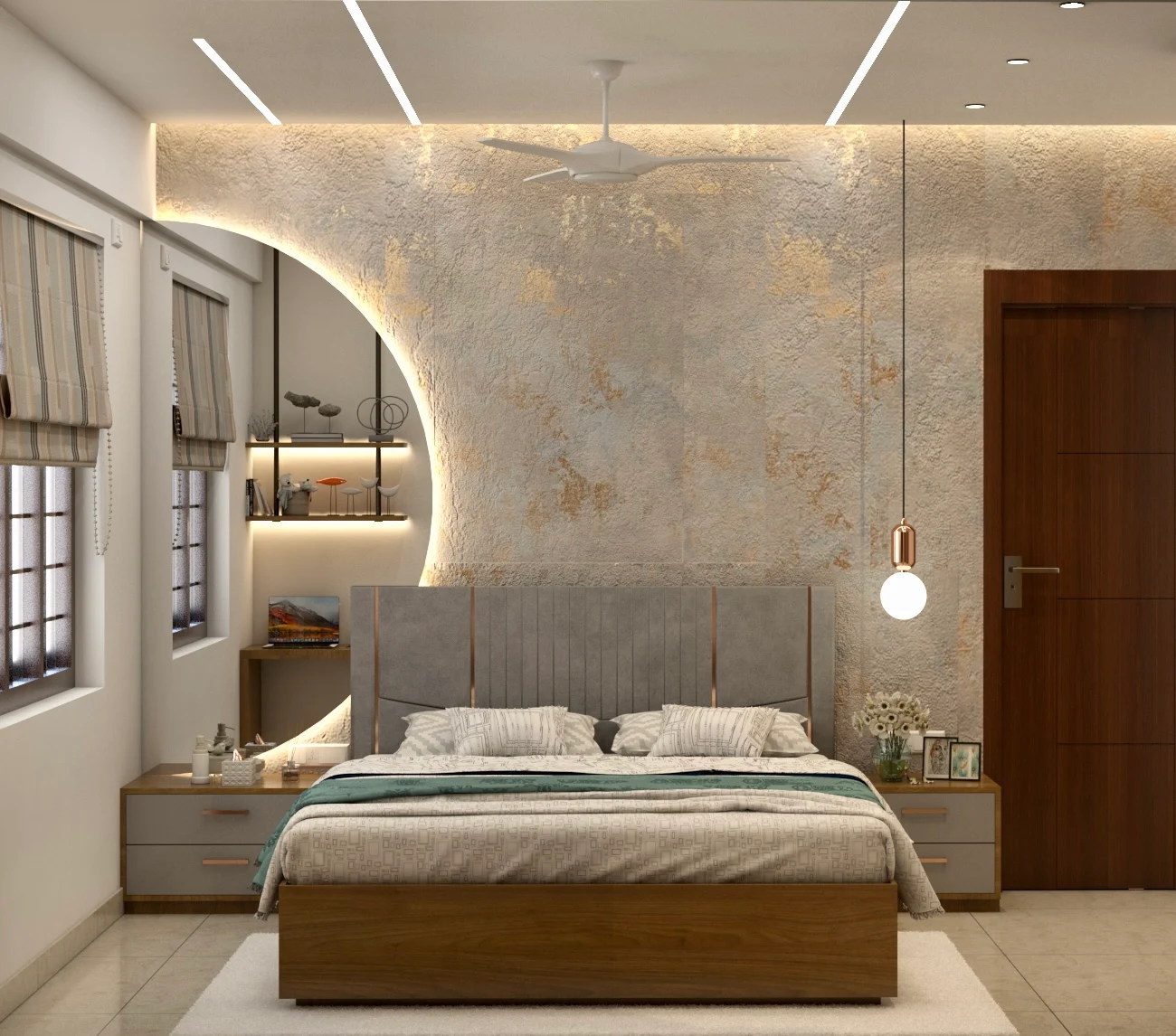 Modern bedroom interior – Home Design Shivamoga by WeDezine Studio.