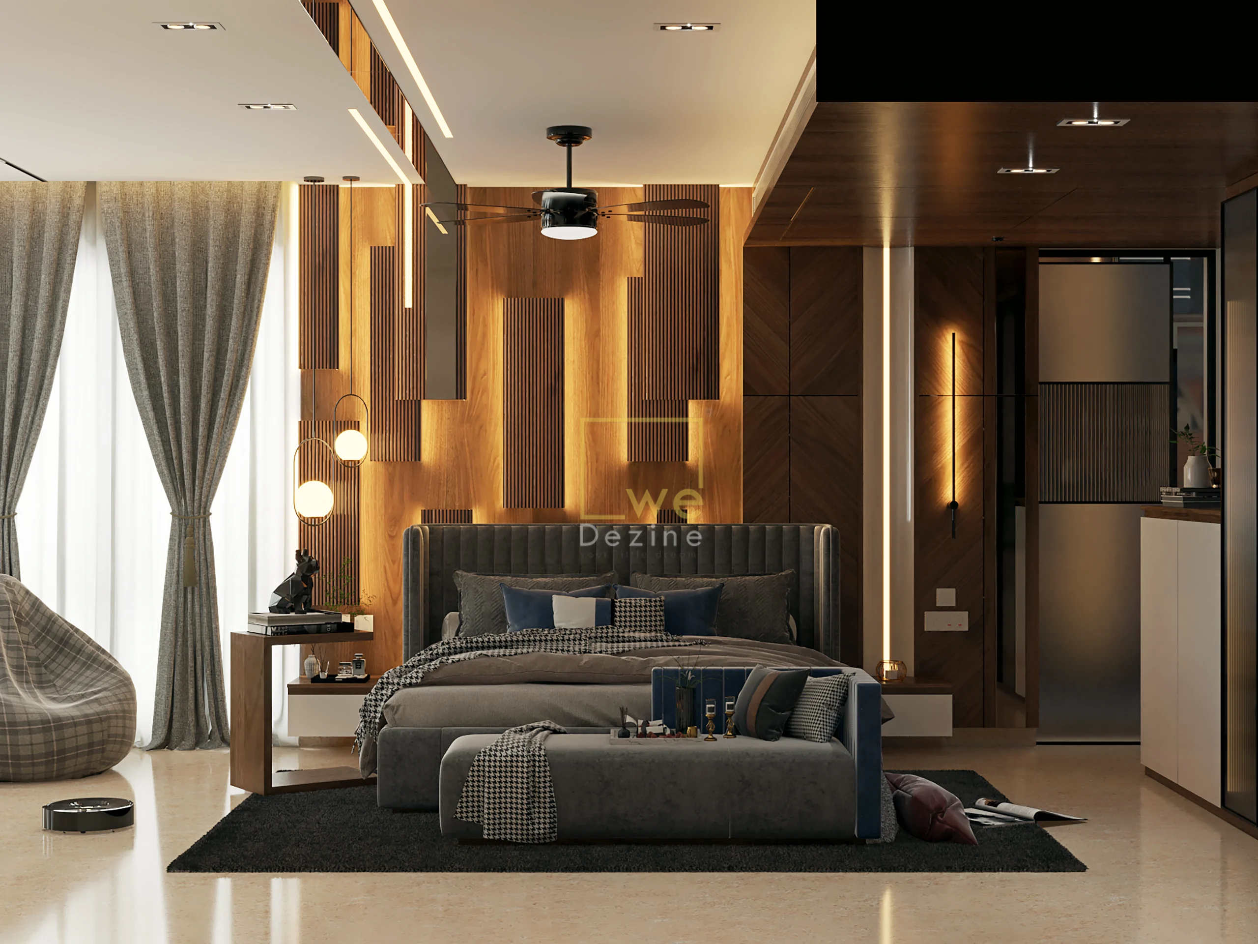 Clutter-free bedroom with smart storage in Home Design in Shivamogga