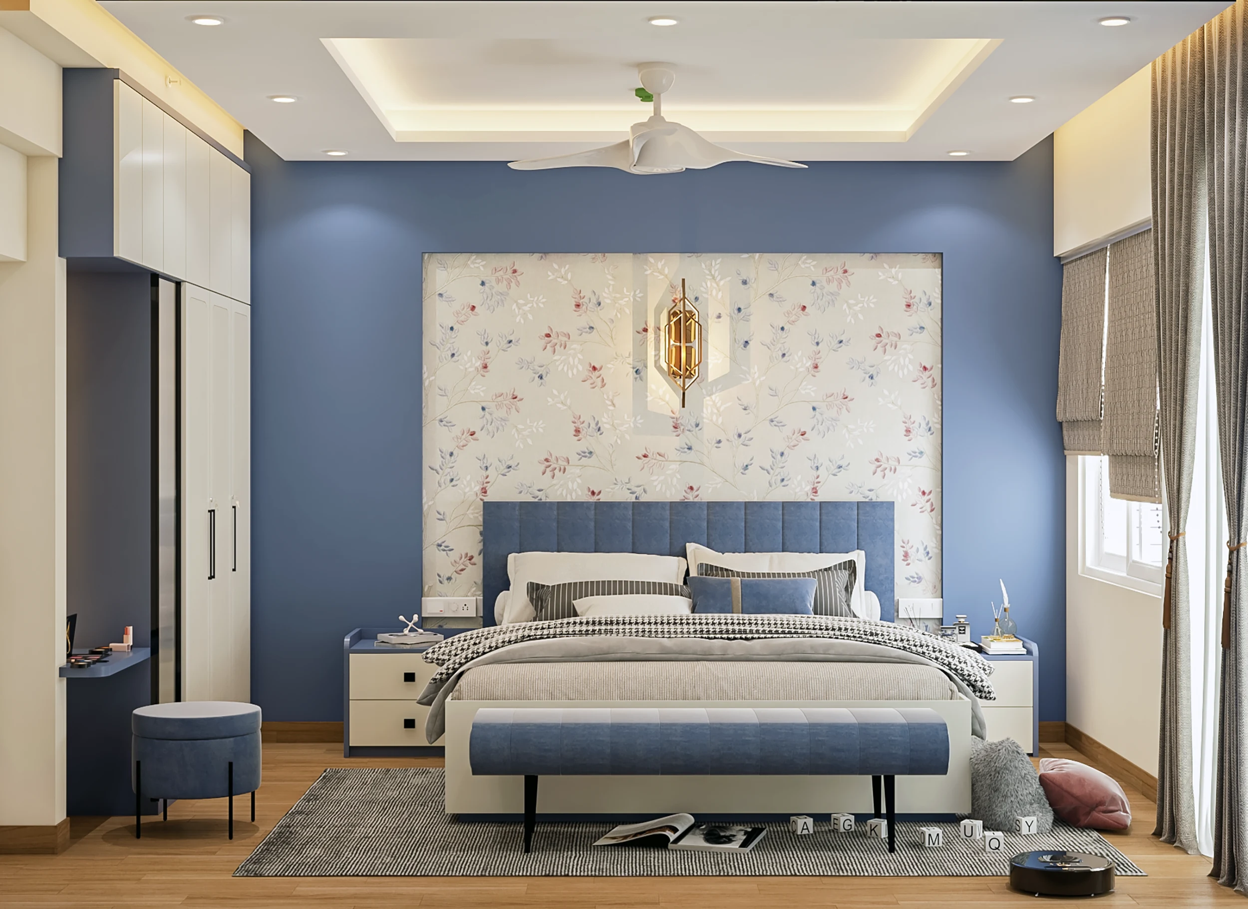 Modern bedroom by apartment interior designers in Shivamoga.