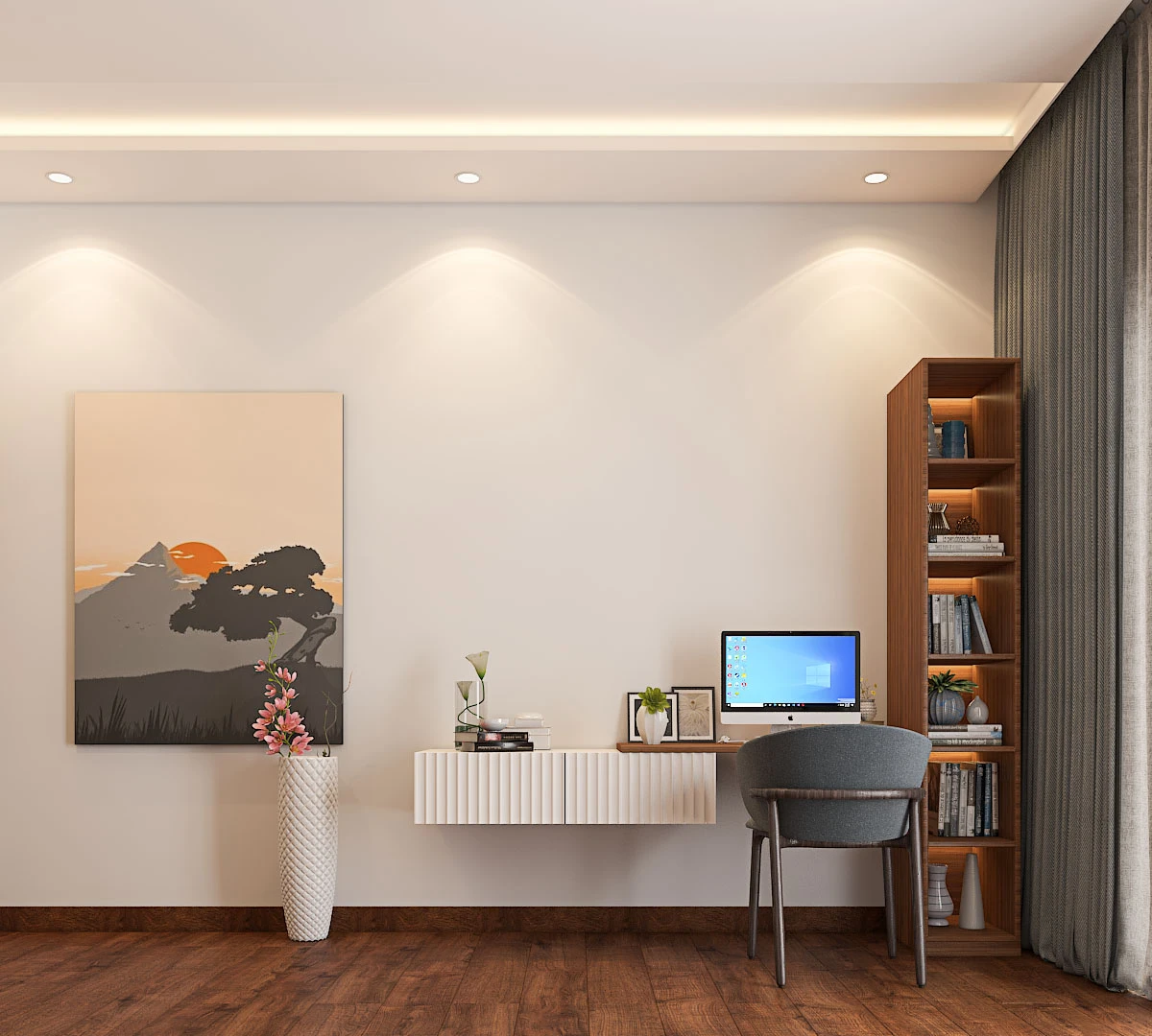 Modern multi-functional home interior by best interior company in Bangalore with workspace and stylish living design