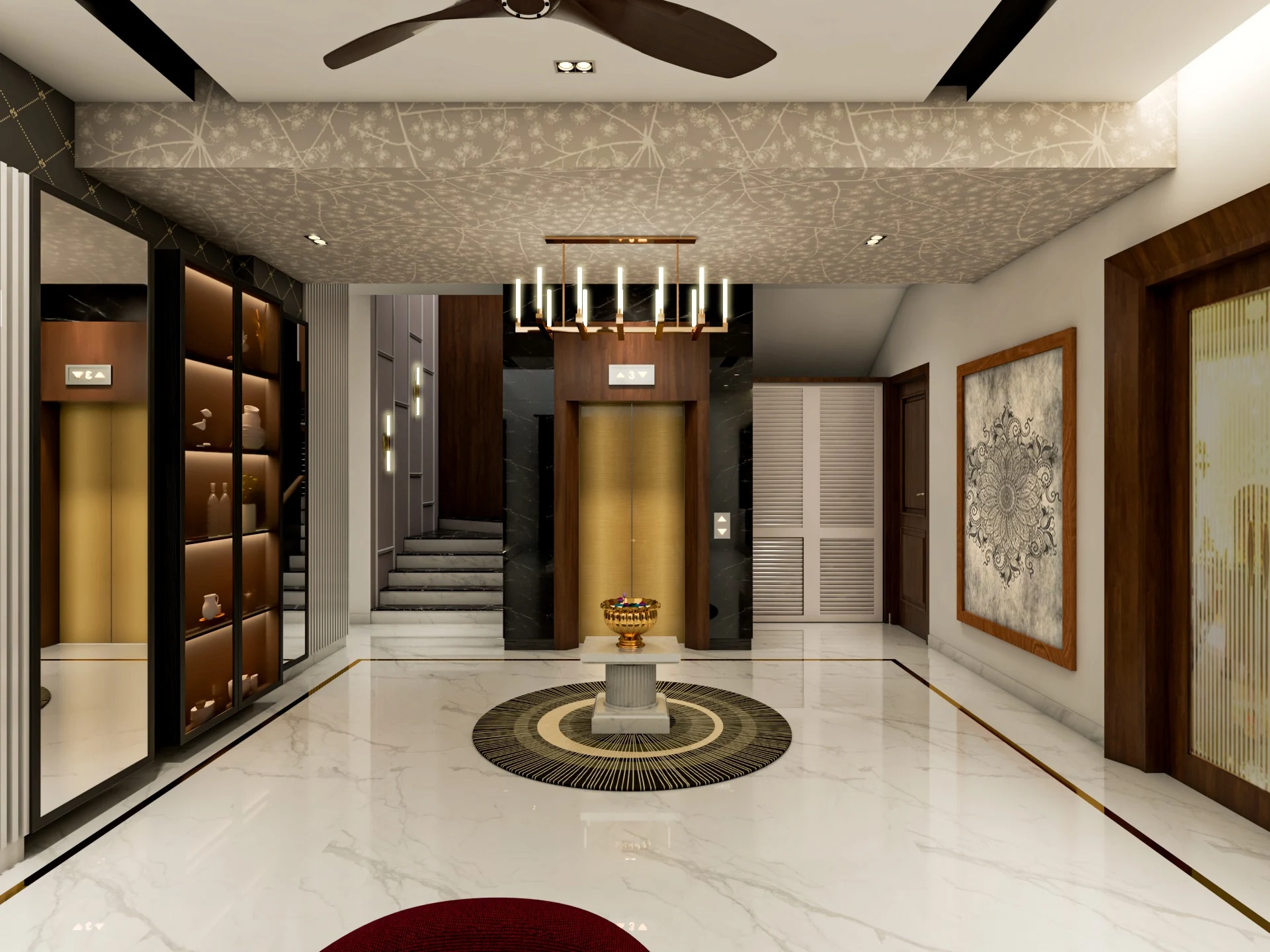 Stylish entryway showcasing modern home interior design Bangalore with elegant décor and lighting
