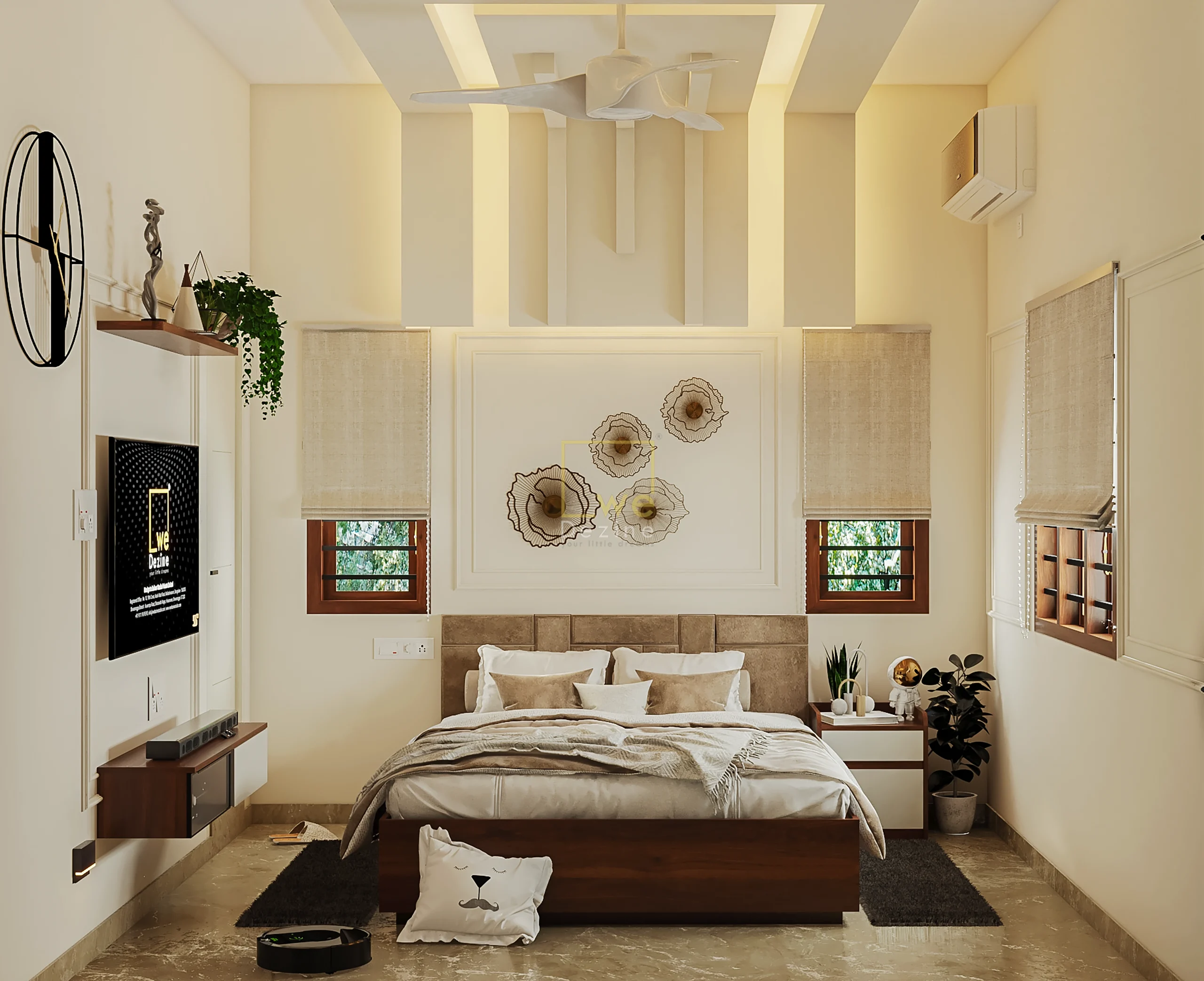 Modern bedroom interior with elegant decor and lighting in Home Design Shivamoga style