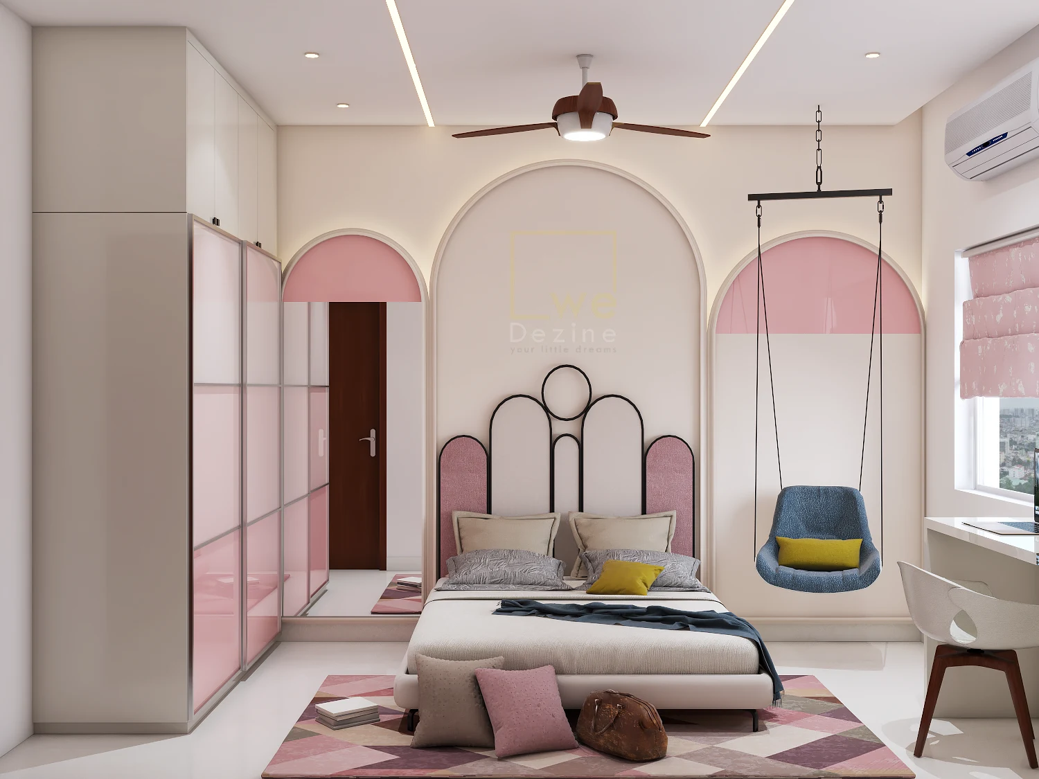 Modern stylish living room designed by WeDezine Studio in Shivamogga