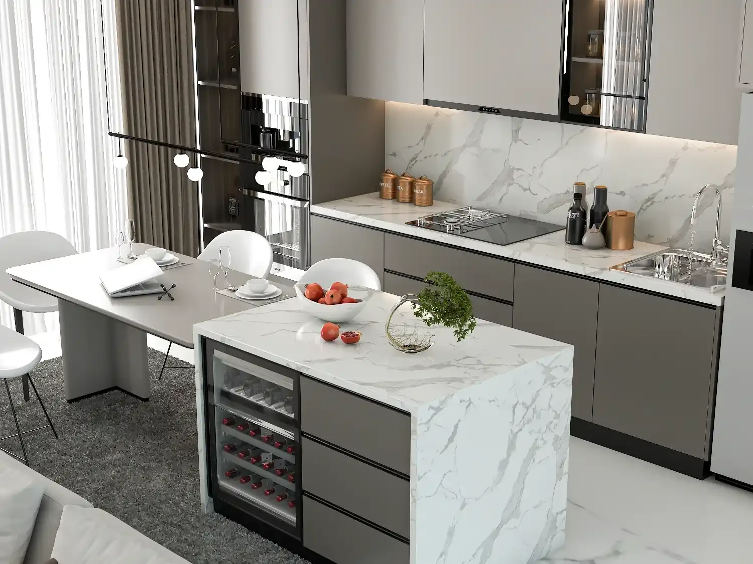 Modern handleless modular kitchen interior design in Shivamoga by WeDezine Studio