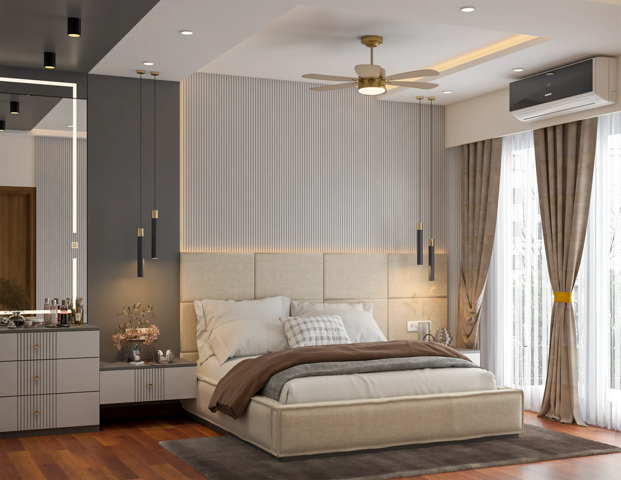 Luxury modern bedroom and foyer with premium home interiors in Shimoga.