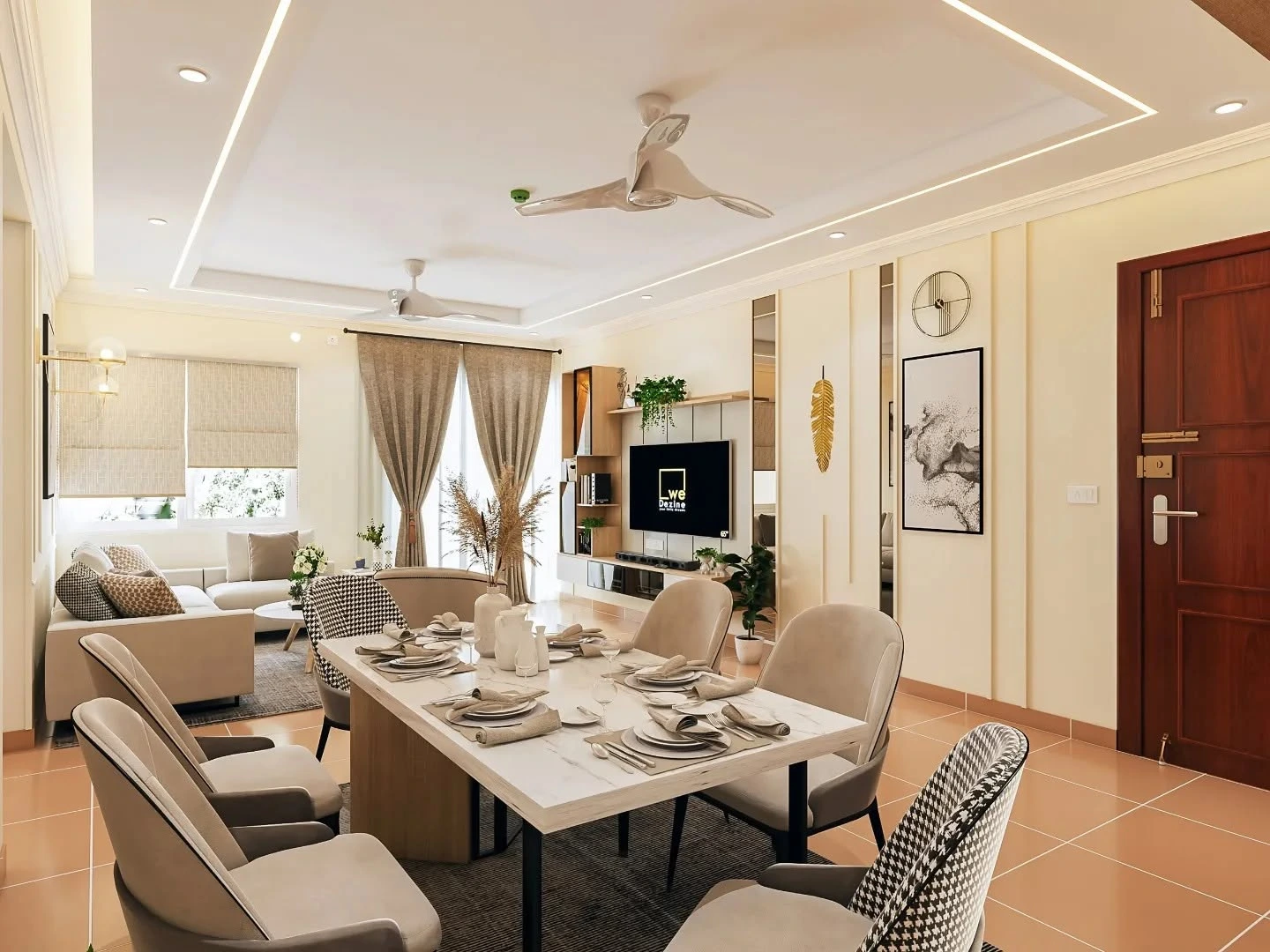 Modern living and dining room designed by an Interior Design Company in Bangalore