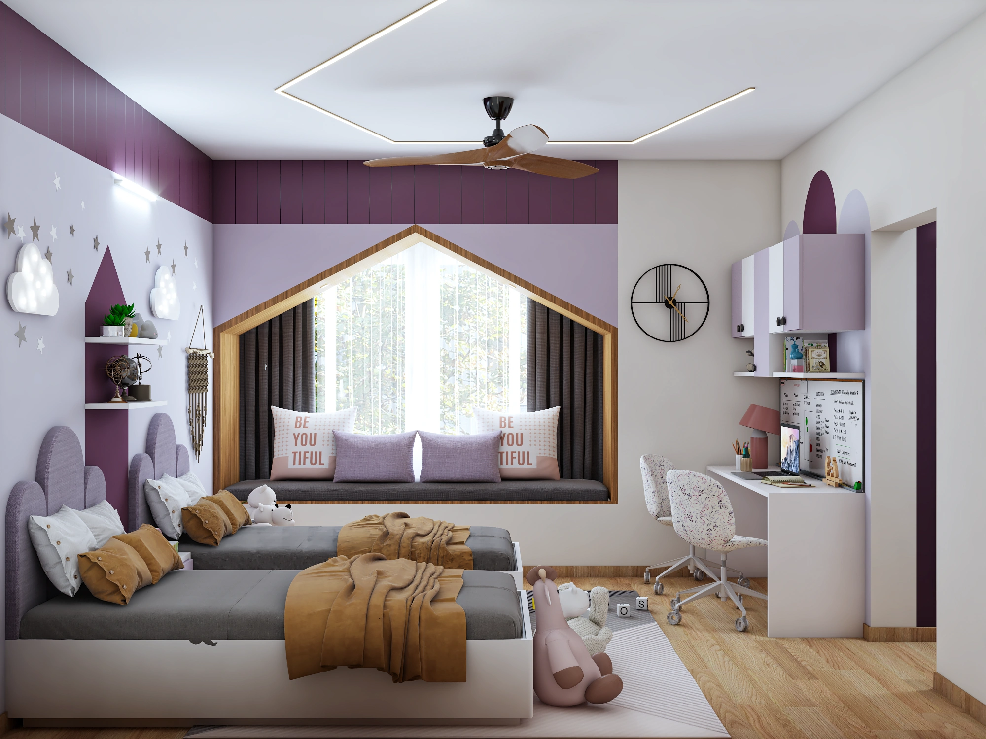 Shared kids' bedroom designed by WeDezine Studio – Best Home Interiors in Bangalore