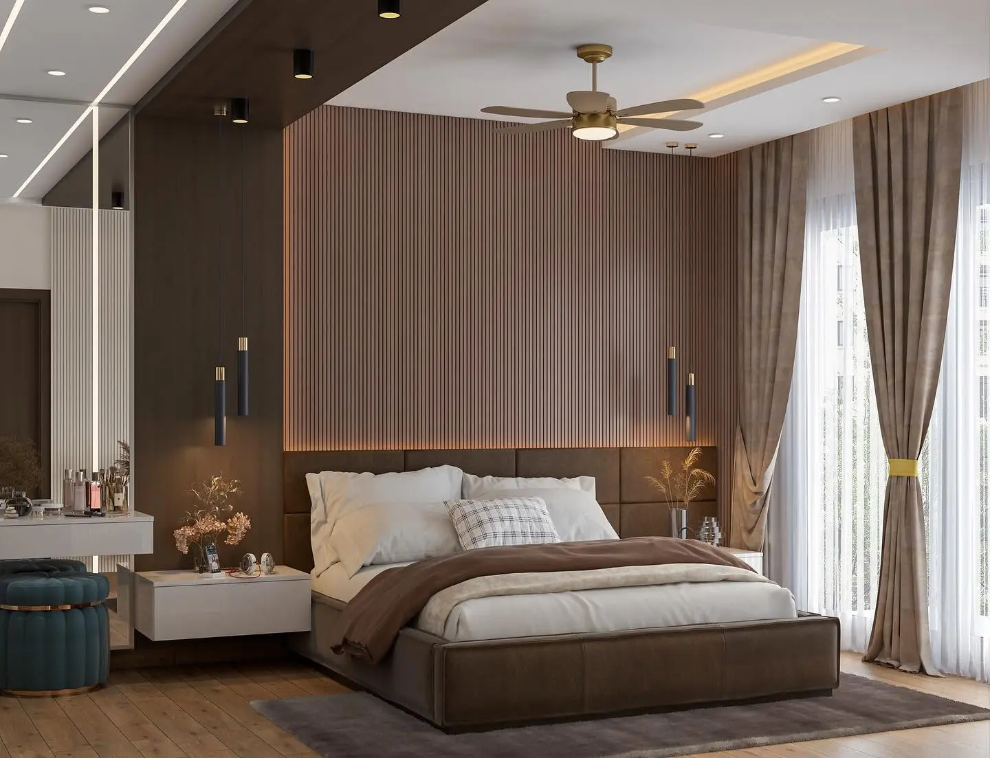 Modern luxury bedroom designed by Interior Design Firms in Bangalore