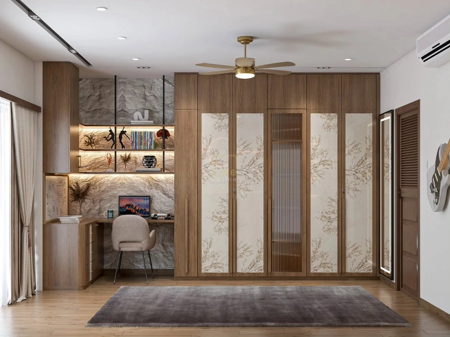 Custom wooden wardrobe and workspace by Interior Design Firms in Shivamoga