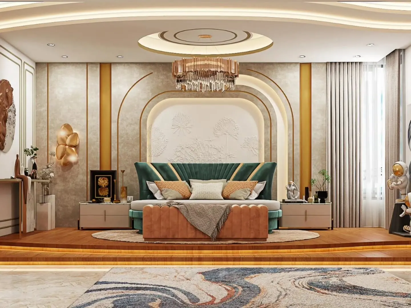 Luxury hotel-style bedroom designed by Interior Designers in Bangalore