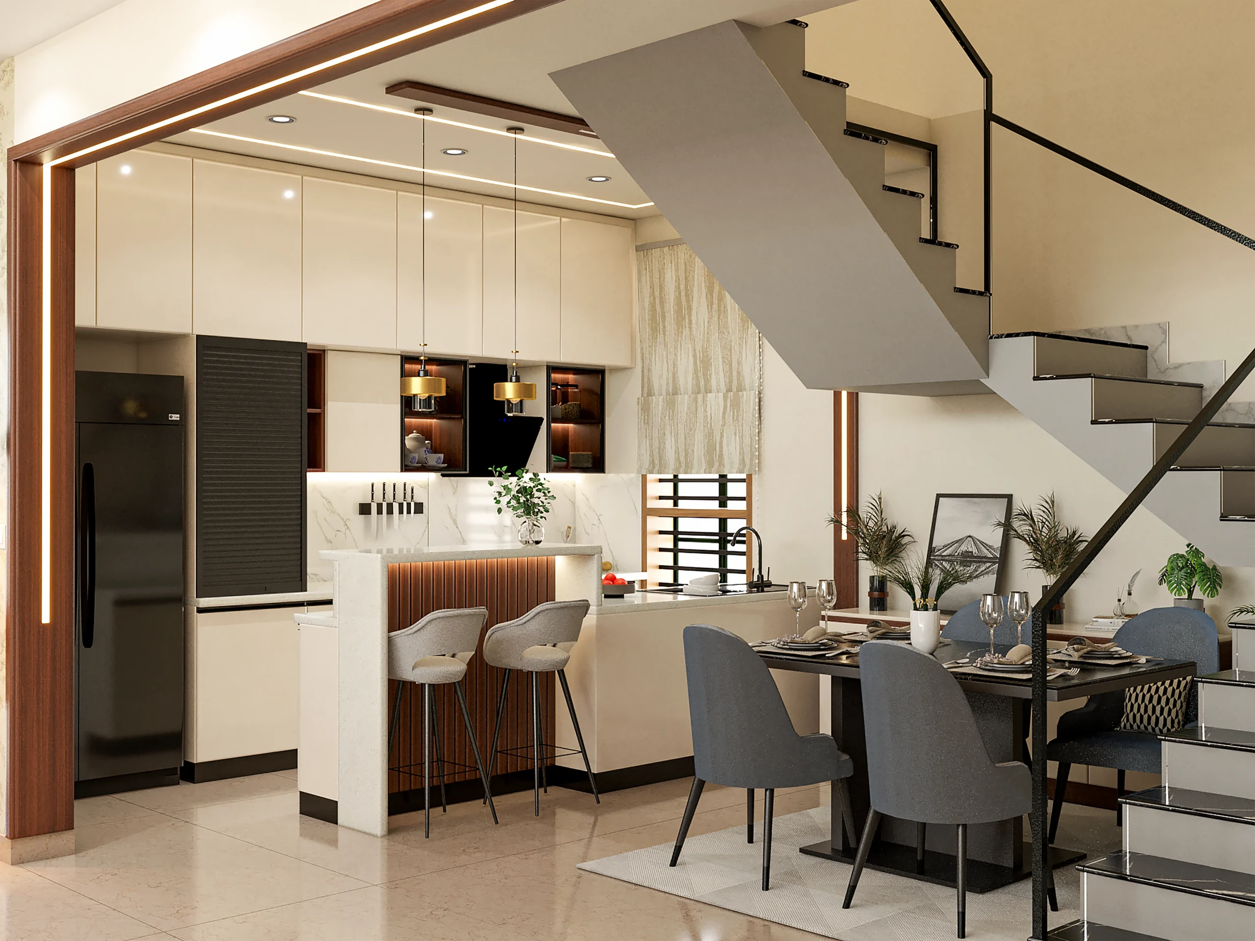 Modern kitchen and dining interior in Shimoga