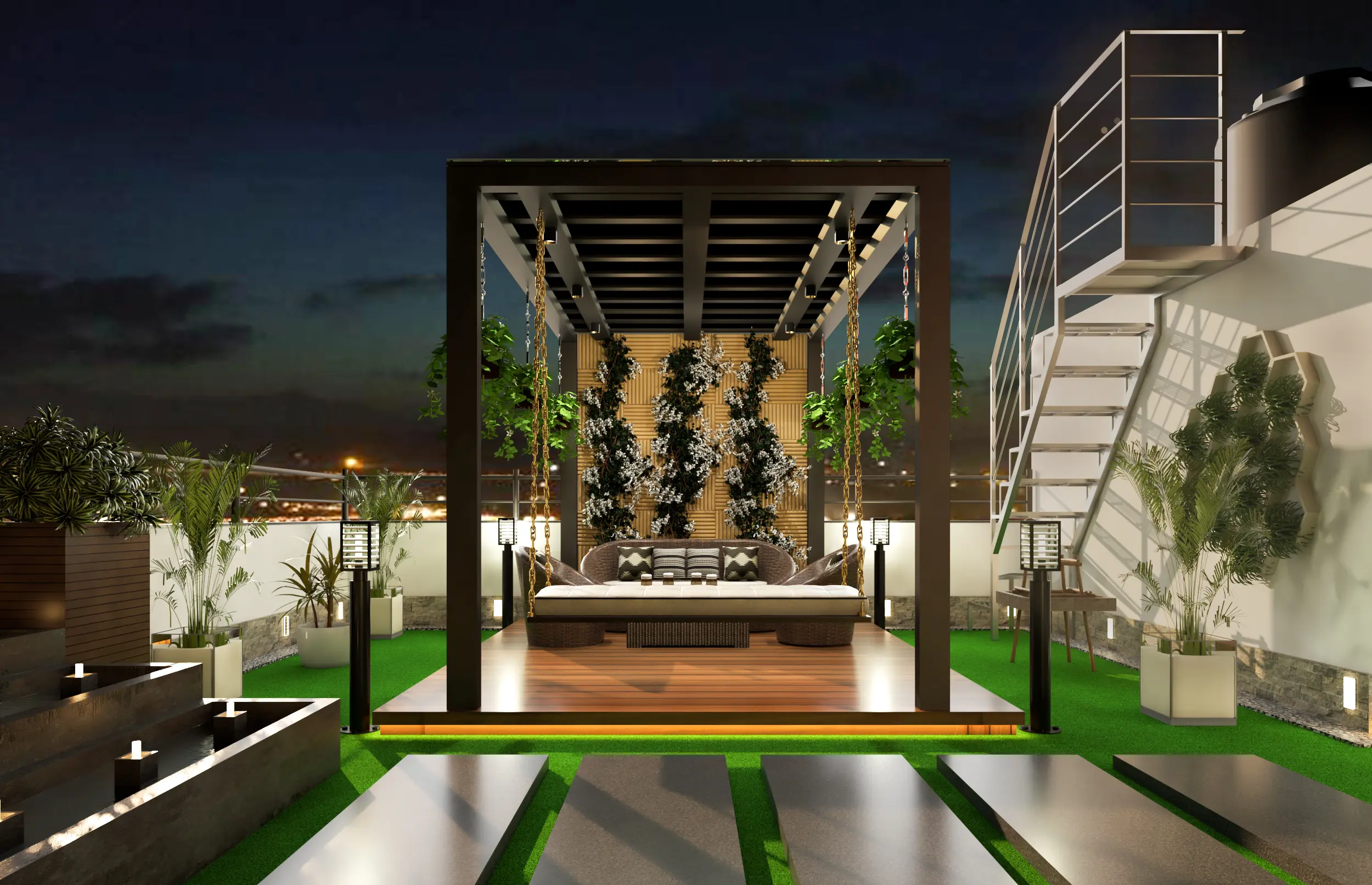 Luxury rooftop urban oasis designed by interior designers in Bangalore