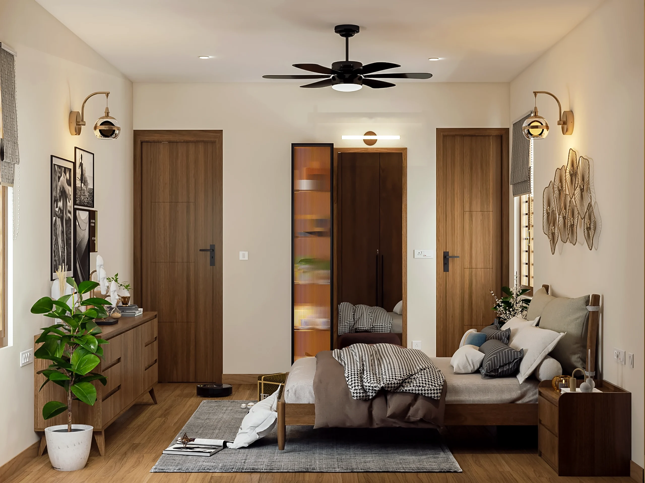 Luxury home interiors with elegant wooden furniture by WeDezine Studio.